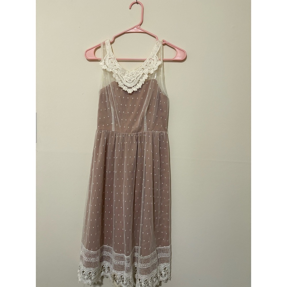 Altar'd State Polka Dot Mesh Lace Crochet Midi Dress Mauve Pink Sleeveless